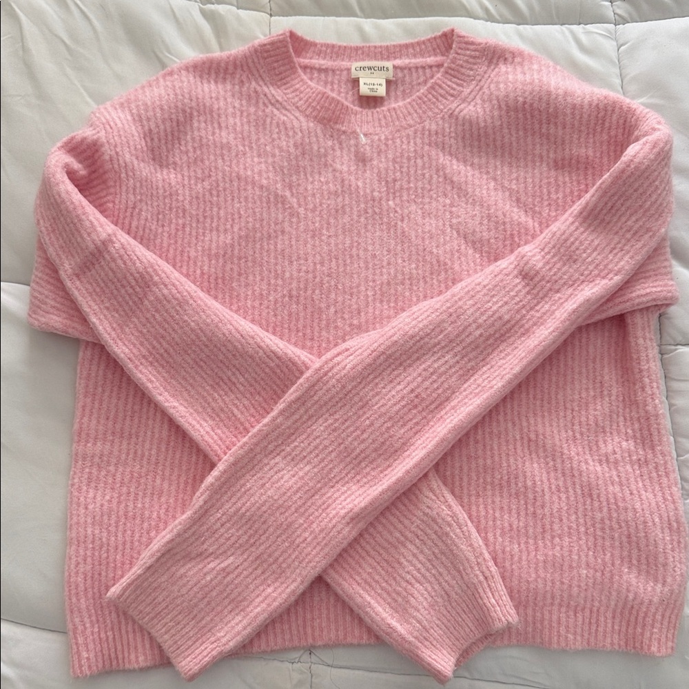 Crewcuts Soft Pink Ribbed Crewneck Sweater